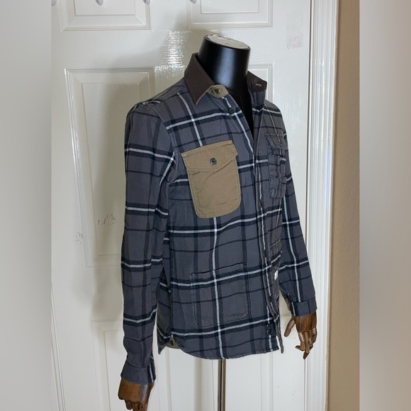 Diesel Chore Shirt Jacket Overshirt Flannel Check Leather Collar Small Mens‌‌‌ - Picture 6 of 13